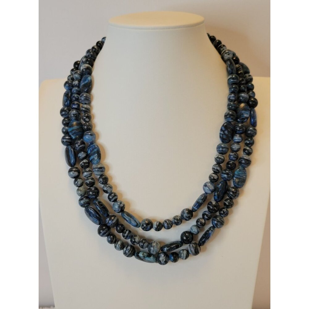 DRT Desert Rose Trading Necklace Three-Strand Blue Agate Beads & 925 Sterling